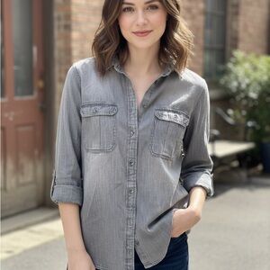 Express Charcoal Button-Down Shirt for Women